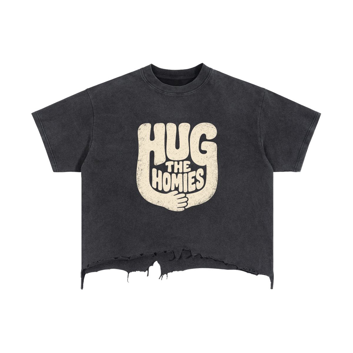 Hug the Homies Boxy Distressed Hem T-Shirt