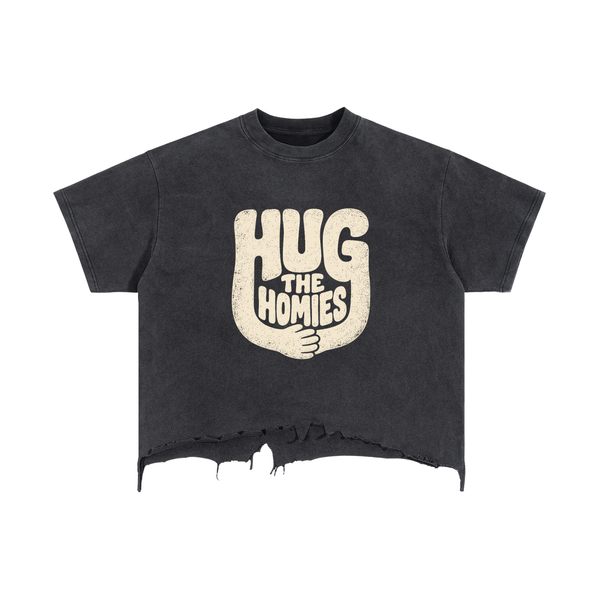 Hug the Homies Boxy Distressed Hem T-Shirt