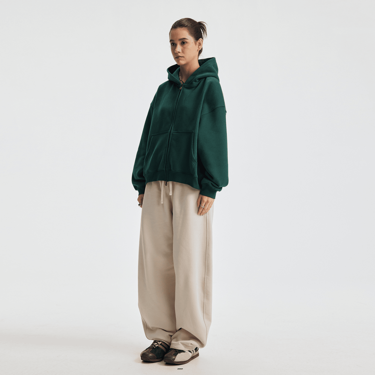 Basic Boxy Fleece Double Zip-Up Hoodie (380GSM)