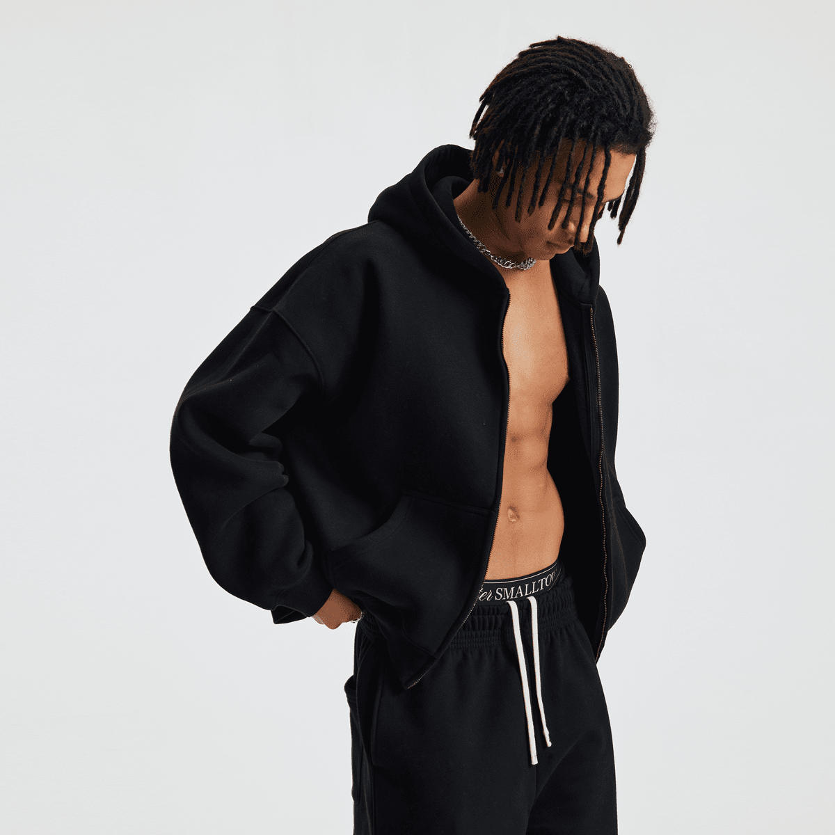 Basic Boxy Fleece Double Zip-Up Hoodie (380GSM)