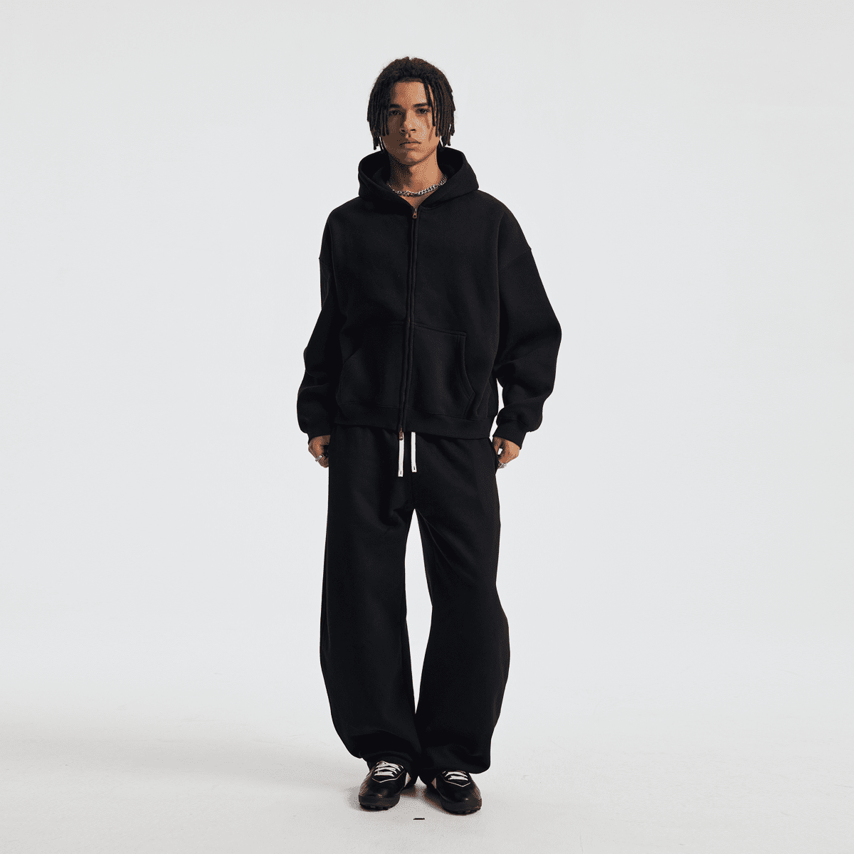 Basic Boxy Fleece Double Zip-Up Hoodie (380GSM)