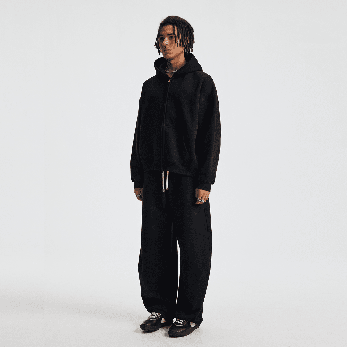 Basic Boxy Fleece Double Zip-Up Hoodie (380GSM)