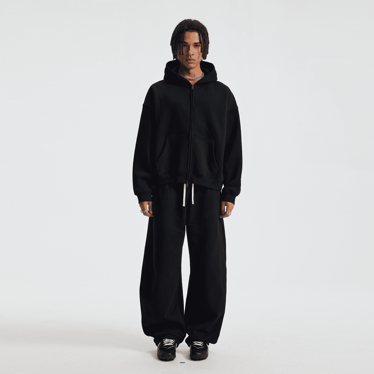 Basic Boxy Fleece Double Zip-Up Hoodie (380GSM)