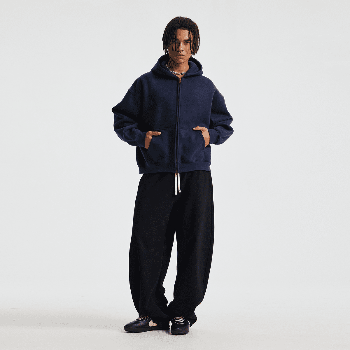 Basic Boxy Fleece Double Zip-Up Hoodie (380GSM)