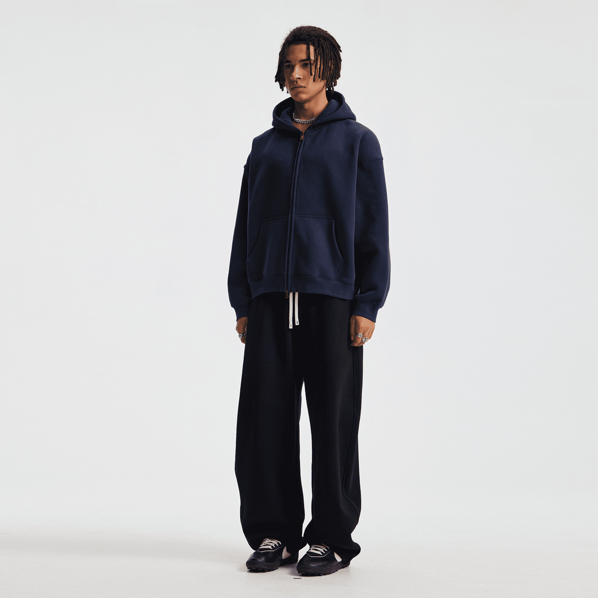 Basic Boxy Fleece Double Zip-Up Hoodie (380GSM)