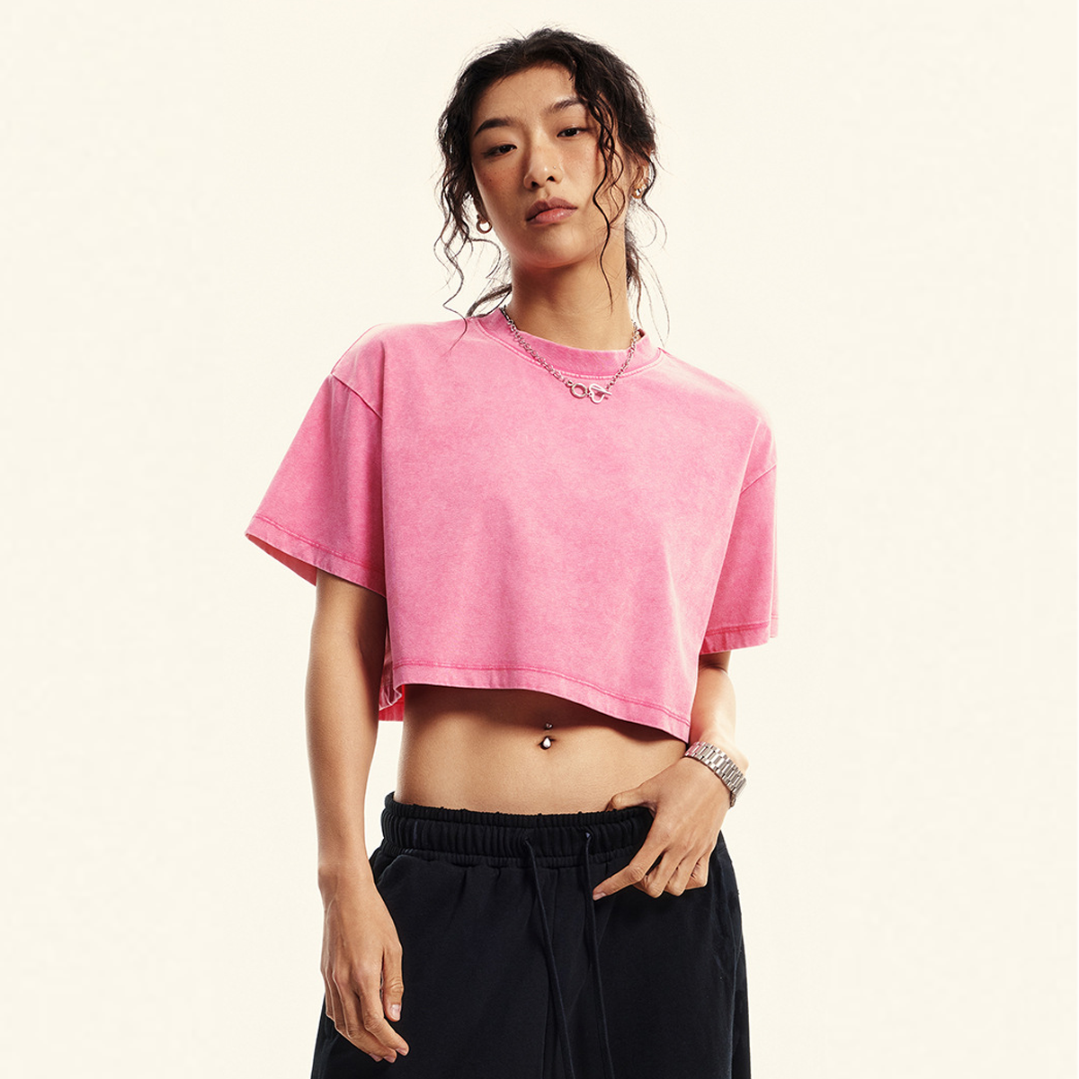 Good Star Washed Loose-Fit Crop Top (230GSM) Women's