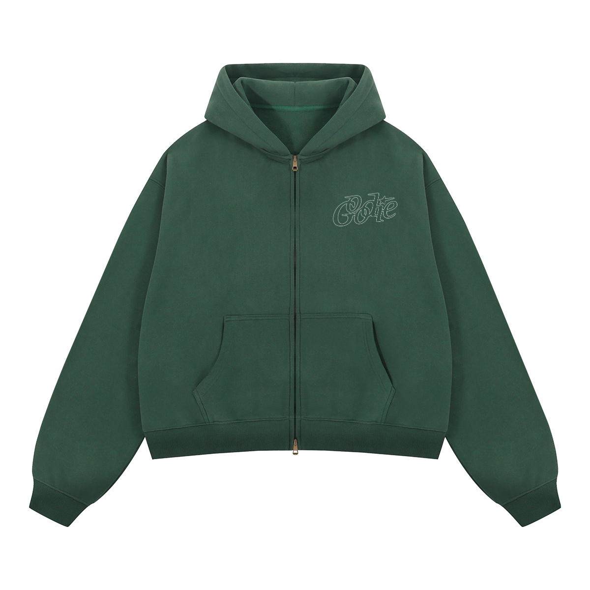 Good Star Outline Boxy Cropped Fleece Zip-Up Hoodie (380GSM)