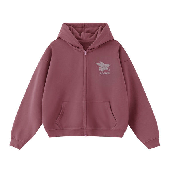 Stone Unicorn Cropped Oversized Zip-Up Hoodie (460GSM)