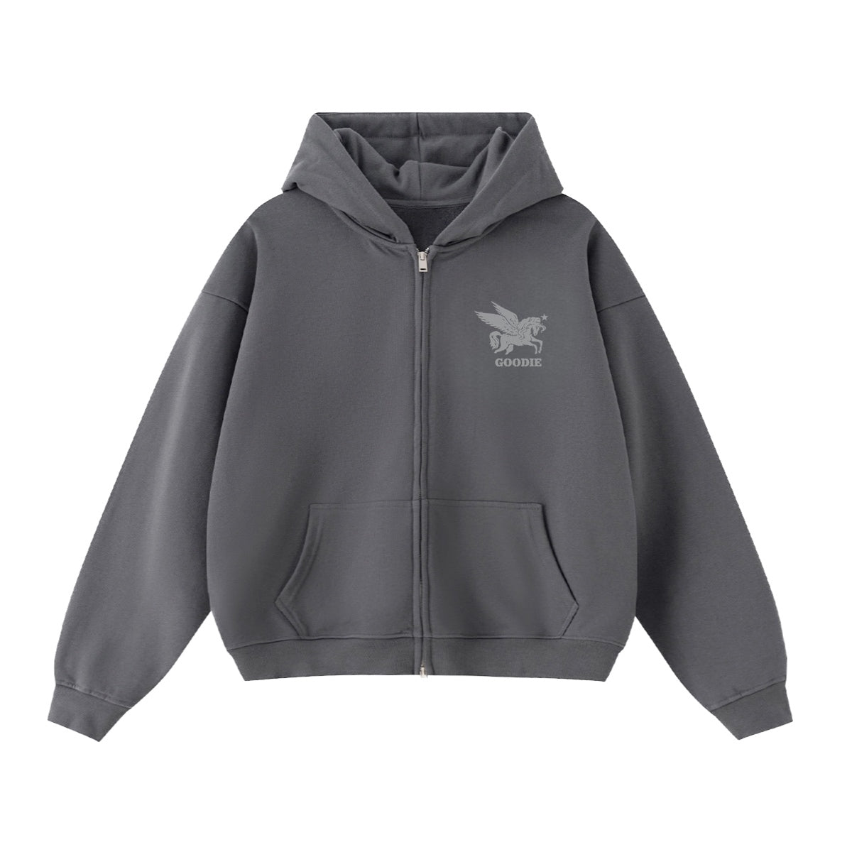 Stone Unicorn Cropped Oversized Zip-Up Hoodie (460GSM)