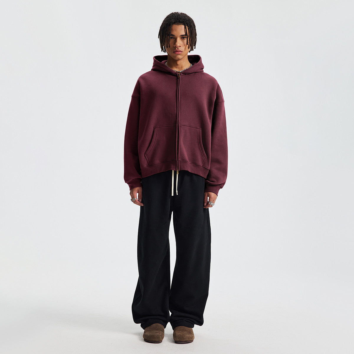 Basic Boxy Fleece Double Zip-Up Hoodie (380GSM)