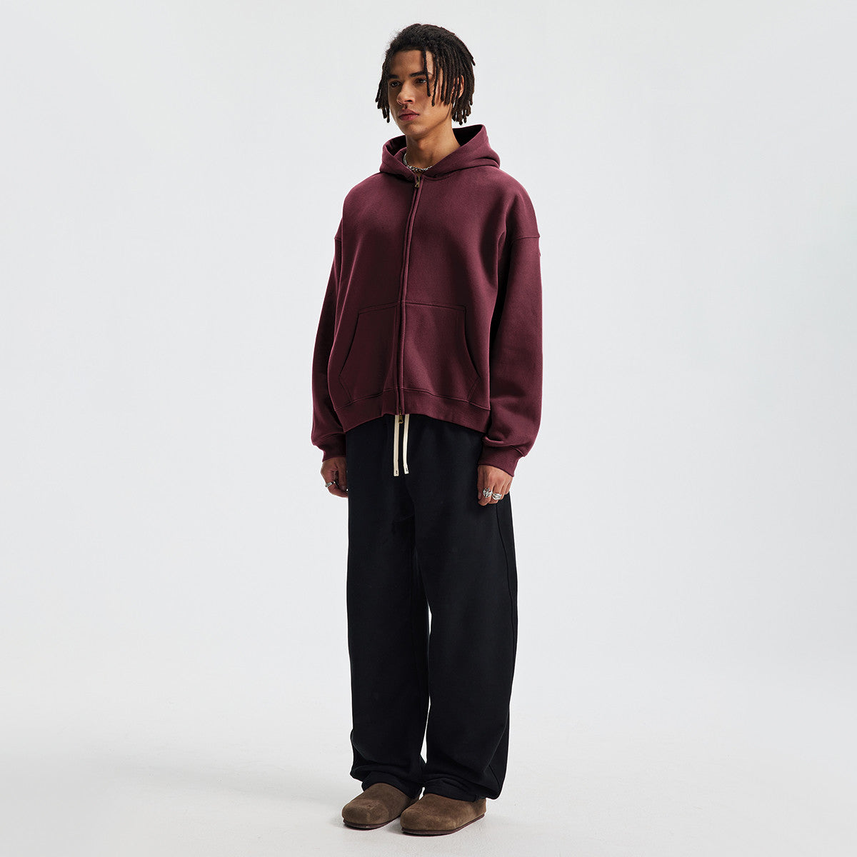 Basic Boxy Fleece Double Zip-Up Hoodie (380GSM)