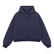 Basic Boxy Fleece Double Zip-Up Hoodie (380GSM)