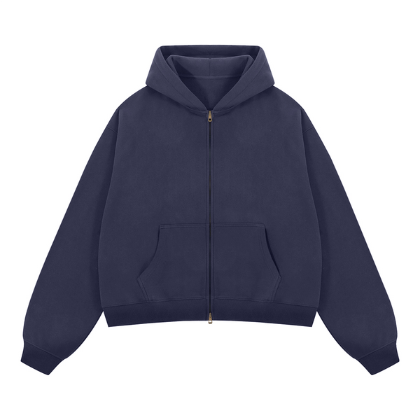Basic Boxy Fleece Double Zip-Up Hoodie (380GSM)